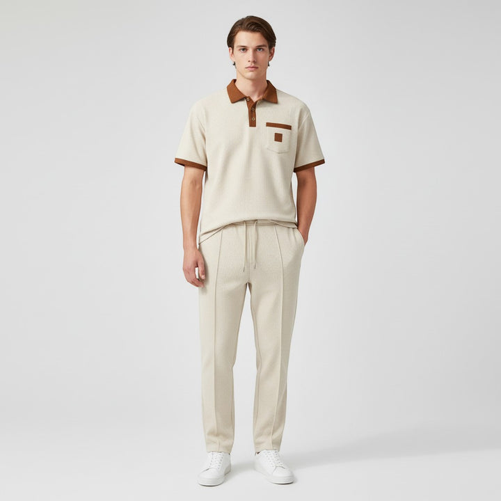 Men’s Short Sleeve Polo Shirt and Trousers Set-Bon Voyage Vintage