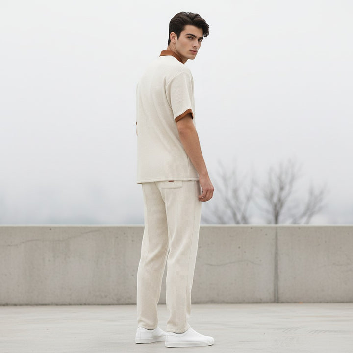 Men’s Short Sleeve Polo Shirt and Trousers Set-Bon Voyage Vintage