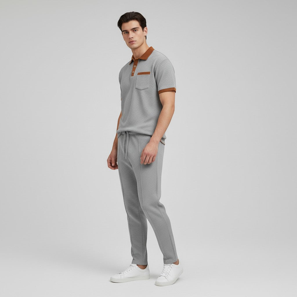 Men’s Short Sleeve Polo Shirt and Trousers Set-Bon Voyage Vintage