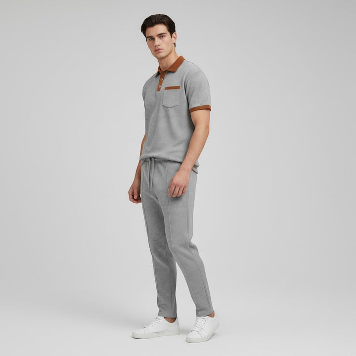 Men’s Short Sleeve Polo Shirt and Trousers Set-Bon Voyage Vintage