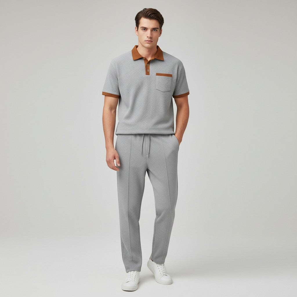 Men’s Short Sleeve Polo Shirt and Trousers Set-Bon Voyage Vintage