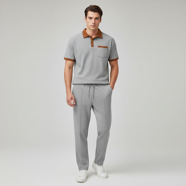 Men’s Short Sleeve Polo Shirt and Trousers Set-Bon Voyage Vintage