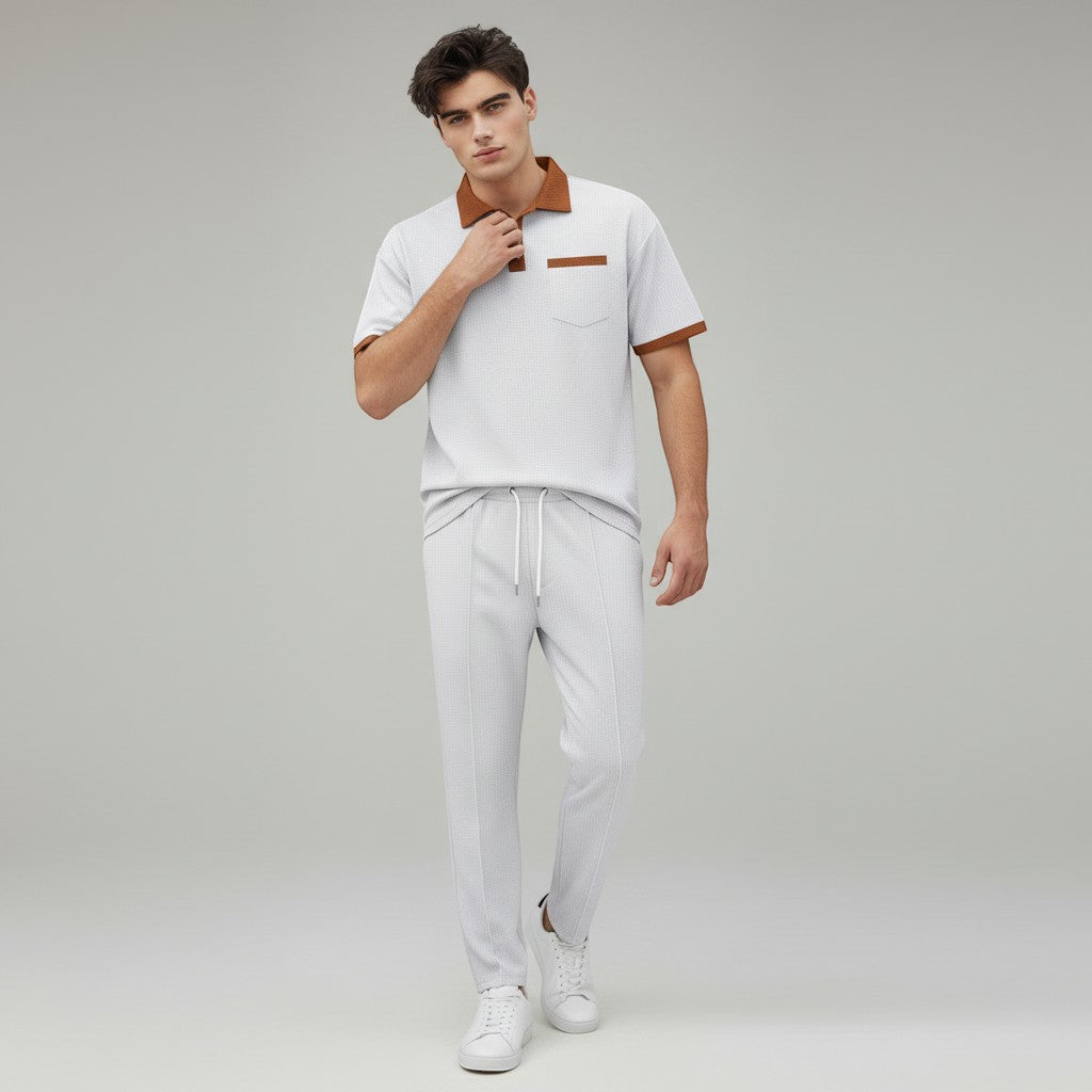 Men’s Short Sleeve Polo Shirt and Trousers Set-Bon Voyage Vintage