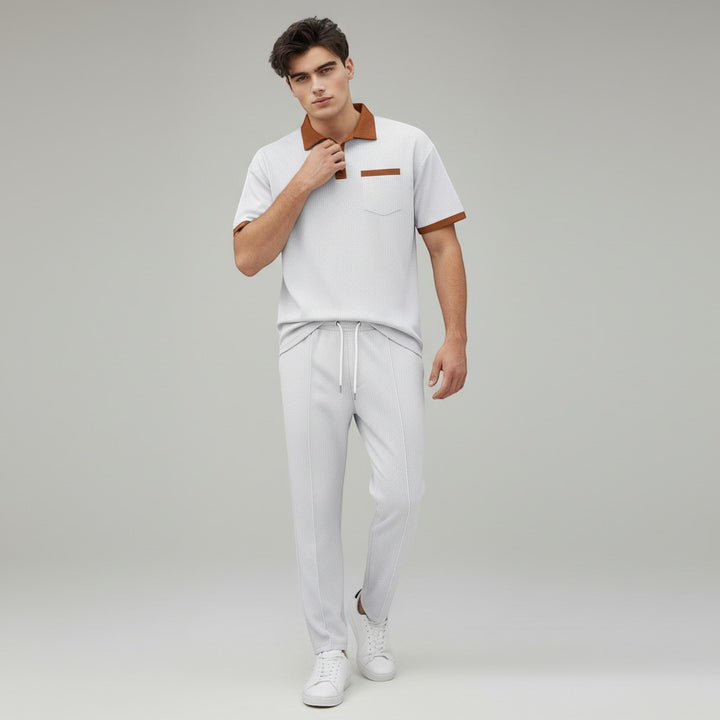 Men’s Short Sleeve Polo Shirt and Trousers Set-Bon Voyage Vintage