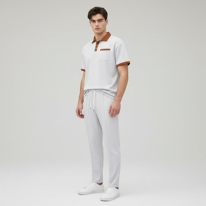 Men’s Short Sleeve Polo Shirt and Trousers Set-Bon Voyage Vintage