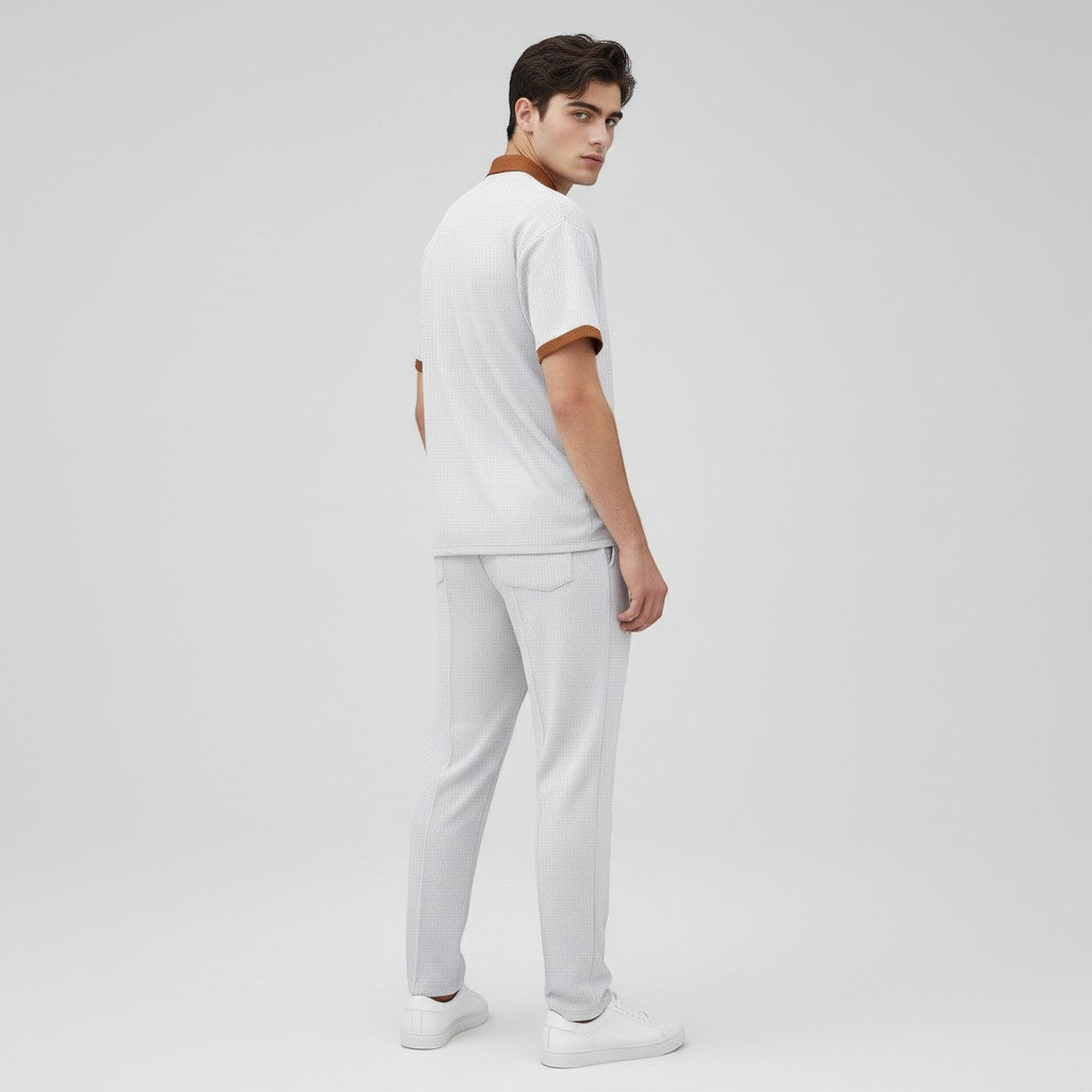 Men’s Short Sleeve Polo Shirt and Trousers Set-Bon Voyage Vintage