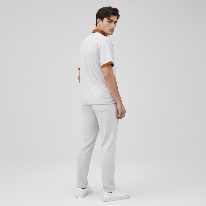 Men’s Short Sleeve Polo Shirt and Trousers Set-Bon Voyage Vintage