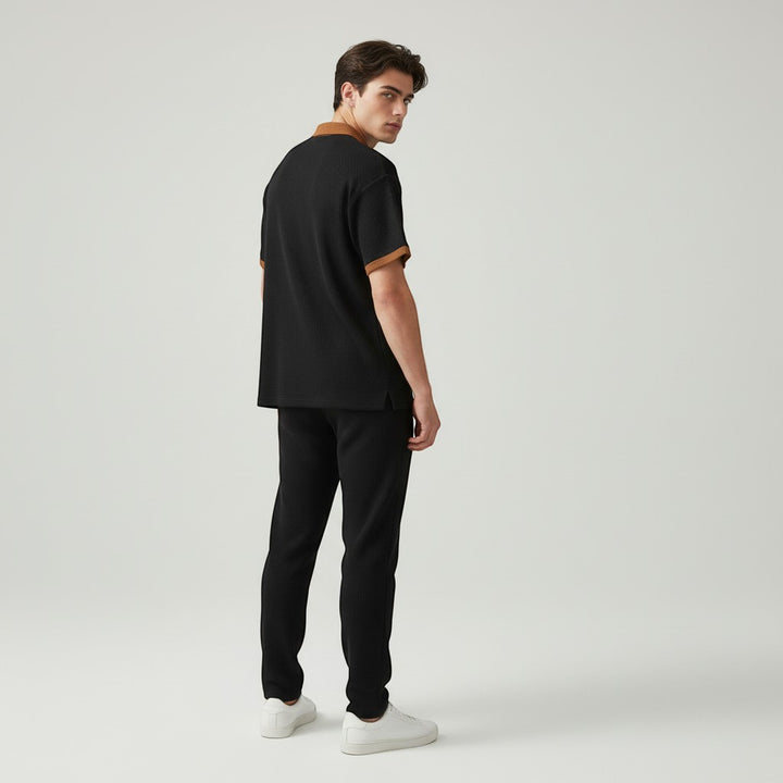 Men’s Short Sleeve Polo Shirt and Trousers Set-Bon Voyage Vintage