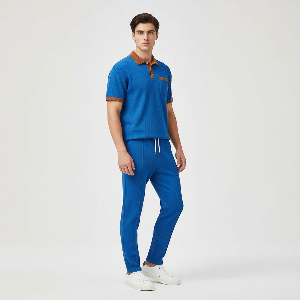 Men’s Short Sleeve Polo Shirt and Trousers Set-Bon Voyage Vintage
