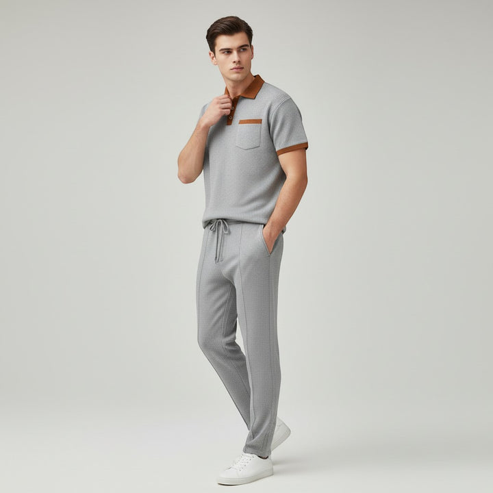 Men’s Short Sleeve Polo Shirt and Trousers Set-Bon Voyage Vintage