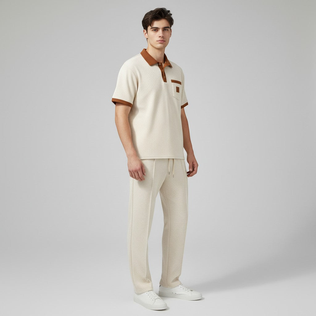 Men’s Short Sleeve Polo Shirt and Trousers Set-Bon Voyage Vintage