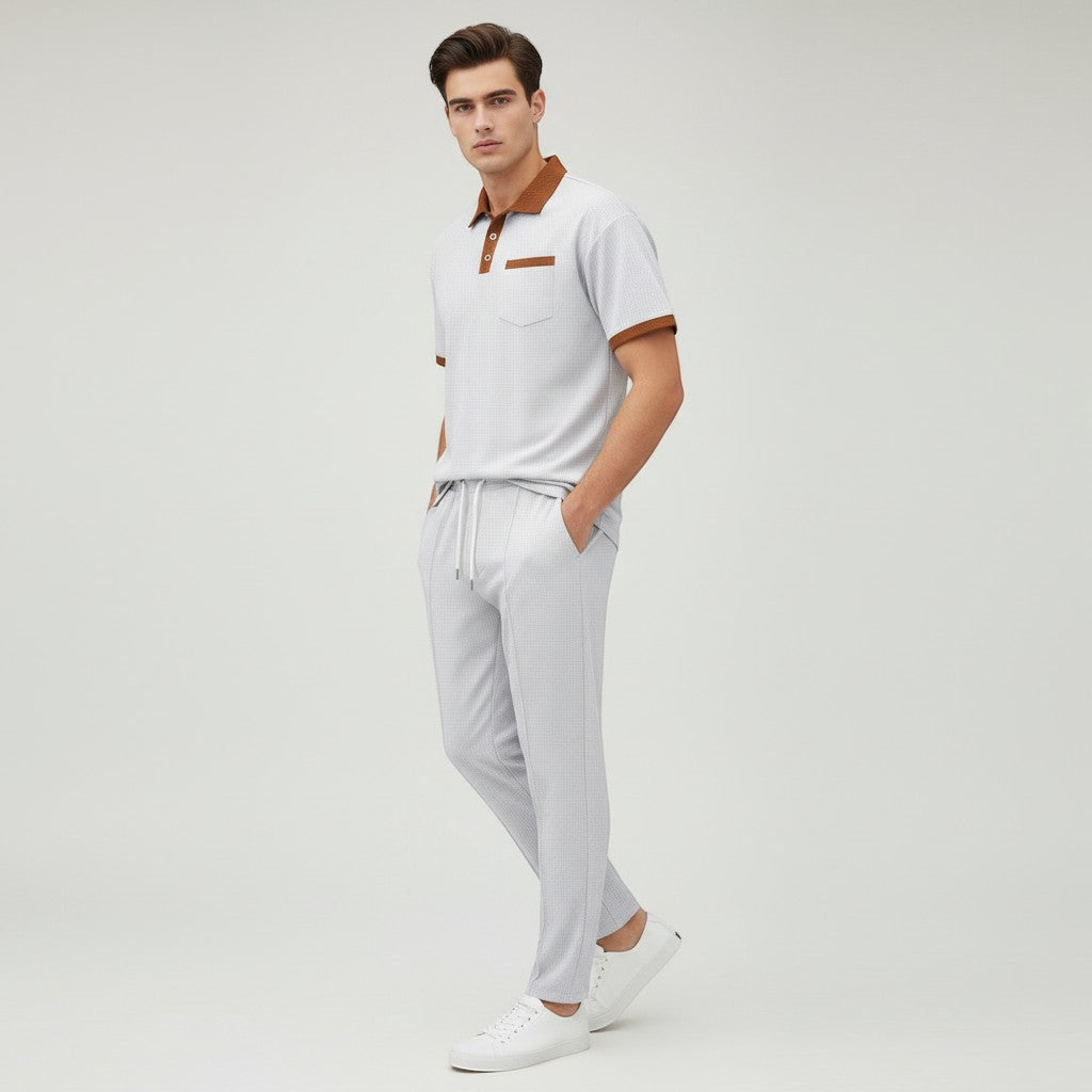Men’s Short Sleeve Polo Shirt and Trousers Set-Bon Voyage Vintage