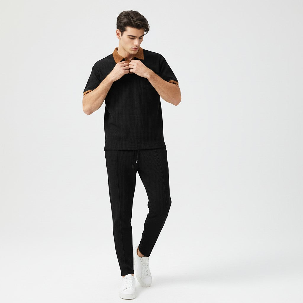 Men’s Short Sleeve Polo Shirt and Trousers Set-Bon Voyage Vintage