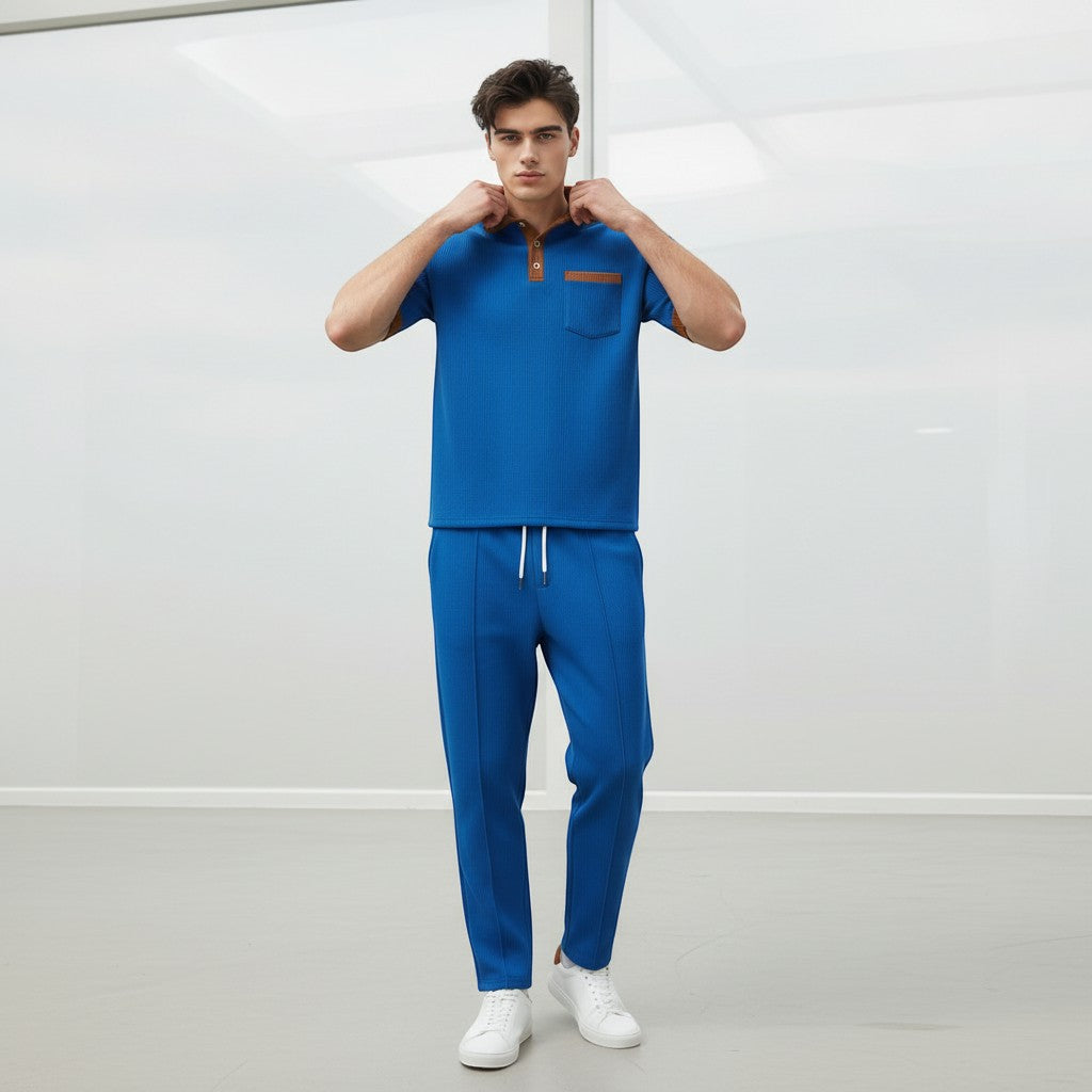 Men’s Short Sleeve Polo Shirt and Trousers Set-Bon Voyage Vintage