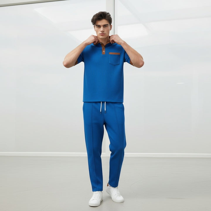 Men’s Short Sleeve Polo Shirt and Trousers Set-Bon Voyage Vintage