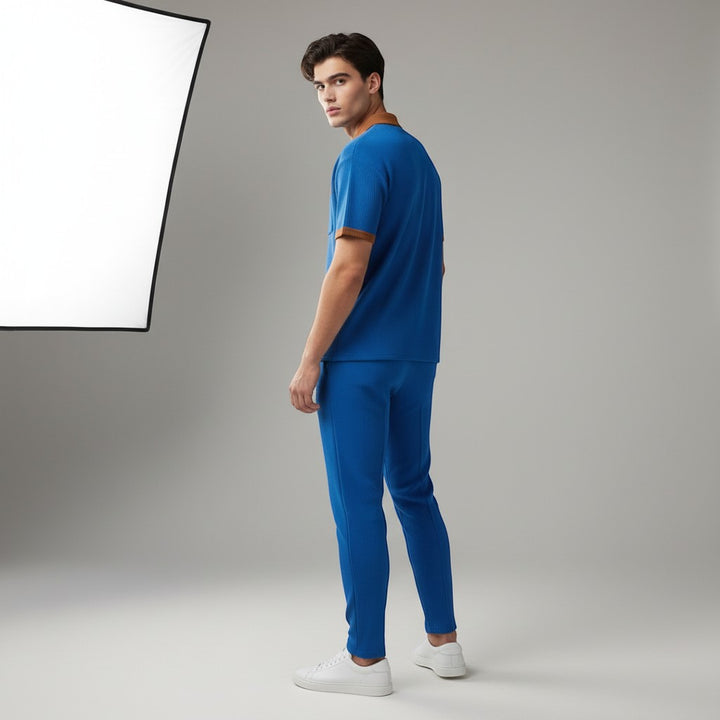 Men’s Short Sleeve Polo Shirt and Trousers Set-Bon Voyage Vintage