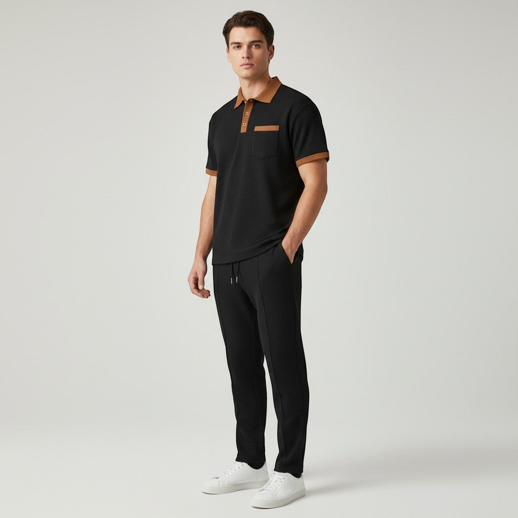 Men’s Short Sleeve Polo Shirt and Trousers Set-Bon Voyage Vintage