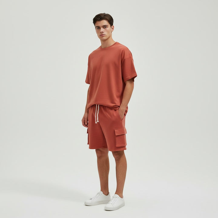 Men’s Short Sleeve T-Shirt and Cargo Shorts Set-Bon Voyage Vintage