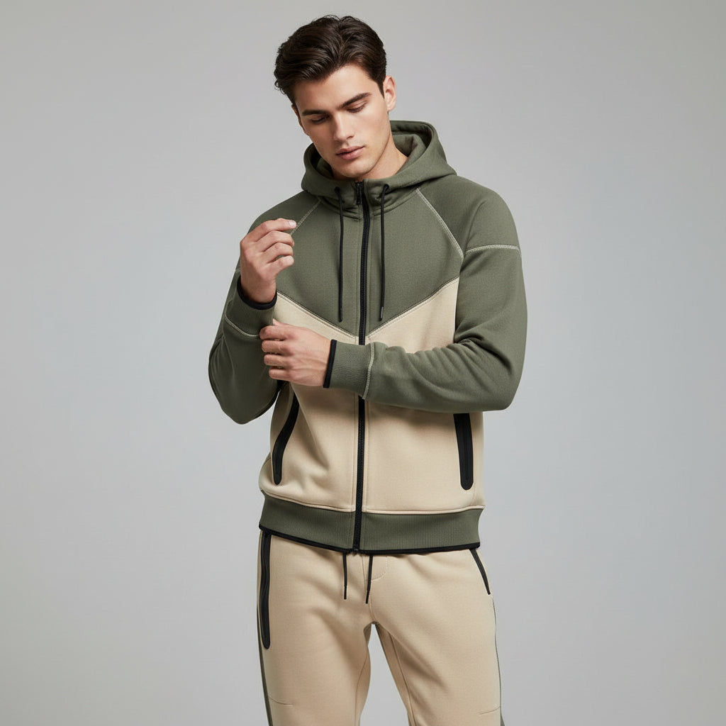 Men’s Tech Fleece Football Jersey Tracksuit Full Zip Hoodie and Joggers Set-Bon Voyage Vintage