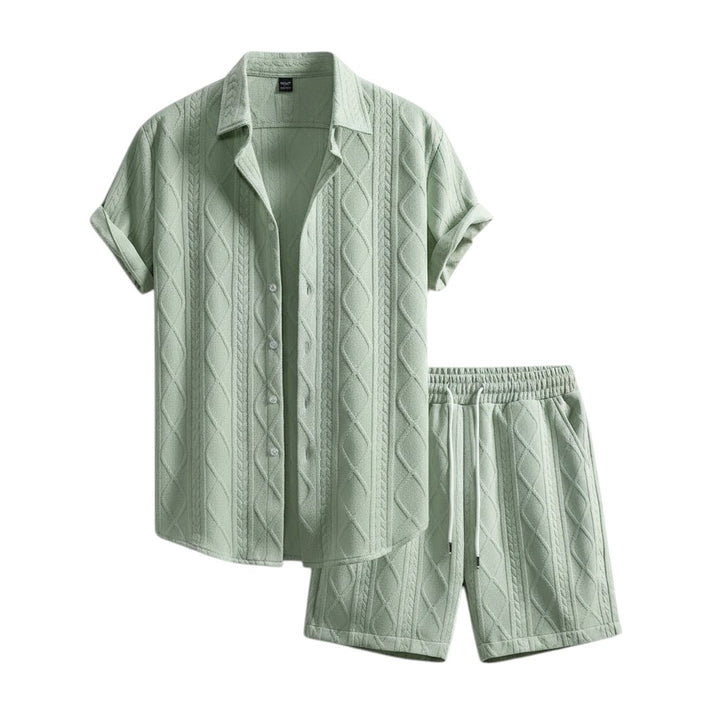 Men’s Textured Short Sleeve Button-Up Shirt Set-Bon Voyage Vintage
