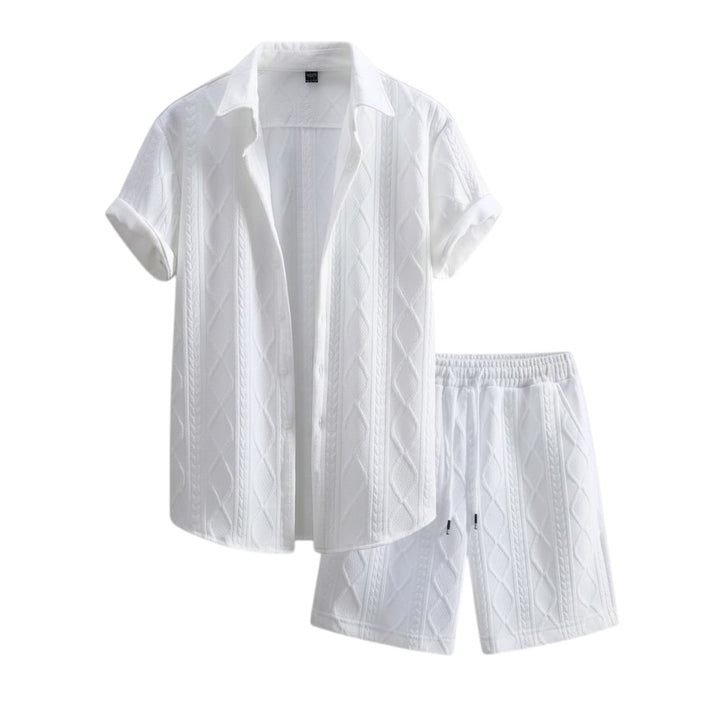 Men’s Textured Short Sleeve Button-Up Shirt Set-Bon Voyage Vintage