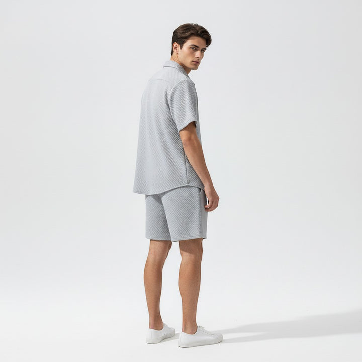 Men’s Textured Short Sleeve Button-Up Shirt and Shorts Set-Bon Voyage Vintage