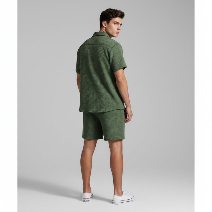 Men’s Textured Short Sleeve Button-Up Shirt and Shorts Set-Bon Voyage Vintage