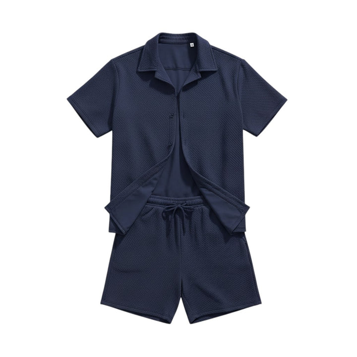 Men’s Textured Short Sleeve Button-Up Shirt and Shorts Set-Bon Voyage Vintage