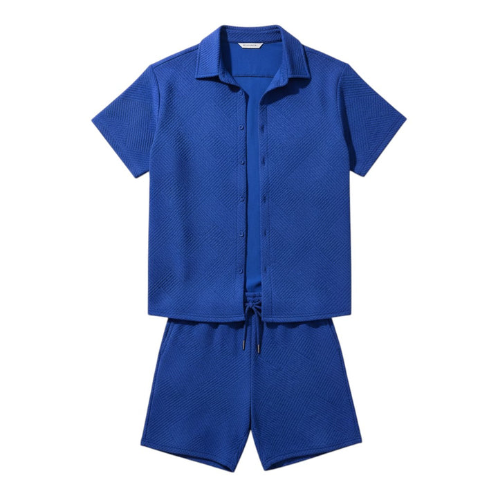 Men’s Textured Short Sleeve Button-Up Shirt and Shorts Set-Bon Voyage Vintage
