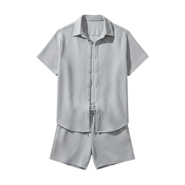 Men’s Textured Short Sleeve Button-Up Shirt and Shorts Set-Bon Voyage Vintage