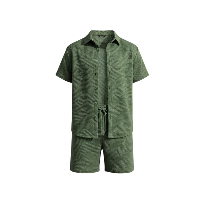 Men’s Textured Short Sleeve Button-Up Shirt and Shorts Set-Bon Voyage Vintage