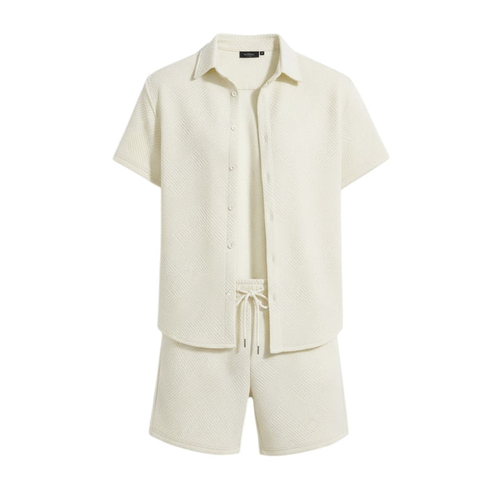 Men’s Textured Short Sleeve Button-Up Shirt and Shorts Set-Bon Voyage Vintage