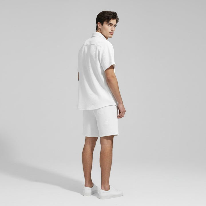 Men’s Textured Short Sleeve Button-Up Shirt and Shorts Set-Bon Voyage Vintage