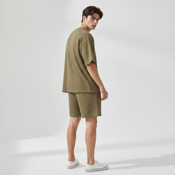 Men’s Textured Short Sleeve Shirt and Shorts Set-Bon Voyage Vintage