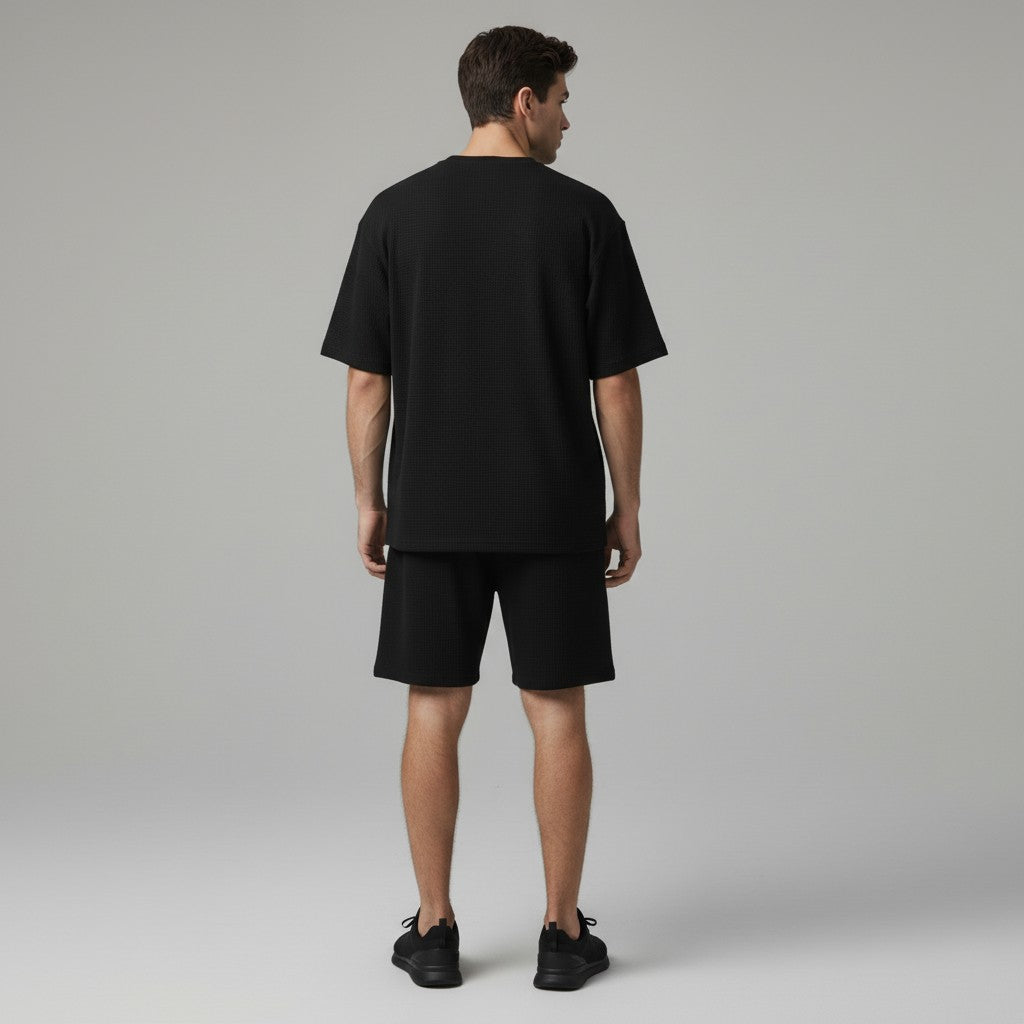 Men’s Textured Short Sleeve Shirt and Shorts Set-Bon Voyage Vintage