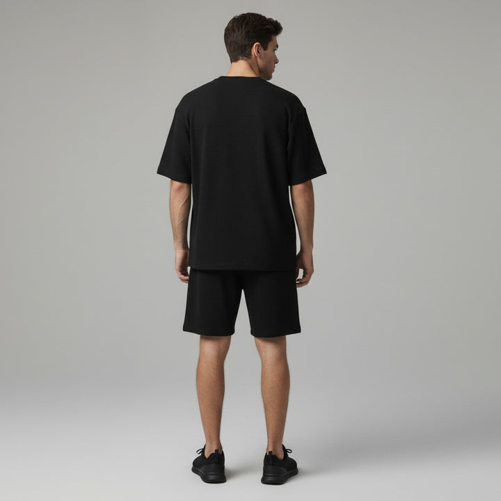 Men’s Textured Short Sleeve Shirt and Shorts Set-Bon Voyage Vintage