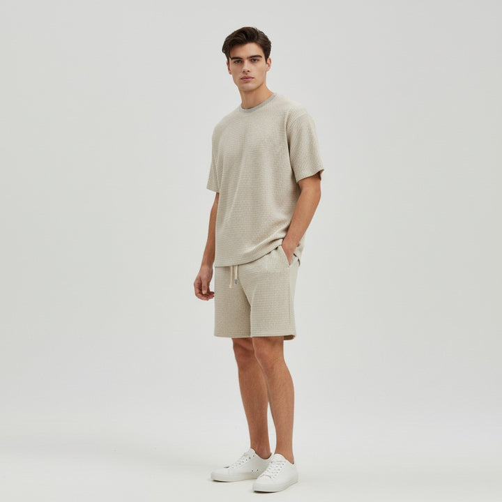 Men’s Textured Short Sleeve Shirt and Shorts Set-Bon Voyage Vintage