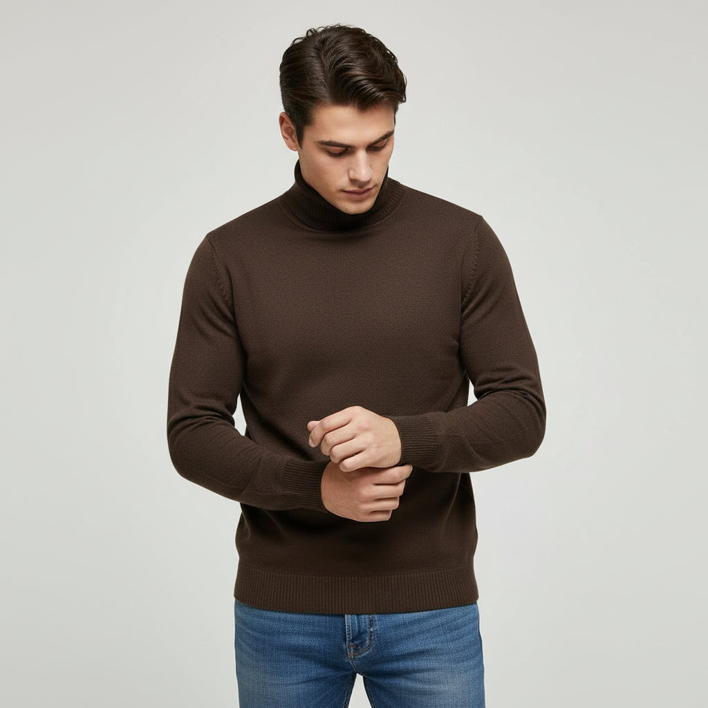 Men’s Turtleneck Pullover Sweater Long Sleeve Knitted Loose Fit Top-Bon Voyage Vintage