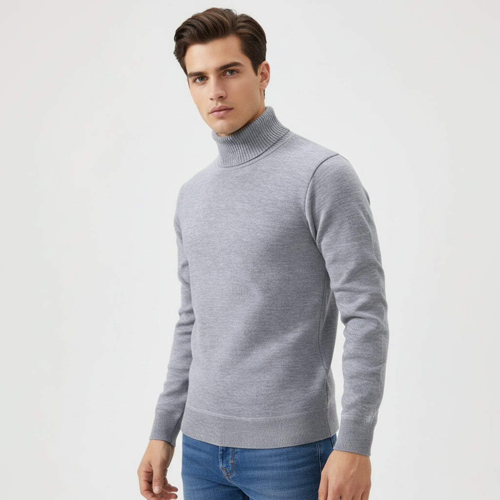 Men’s Turtleneck Pullover Sweater Long Sleeve Knitted Loose Fit Top-Bon Voyage Vintage