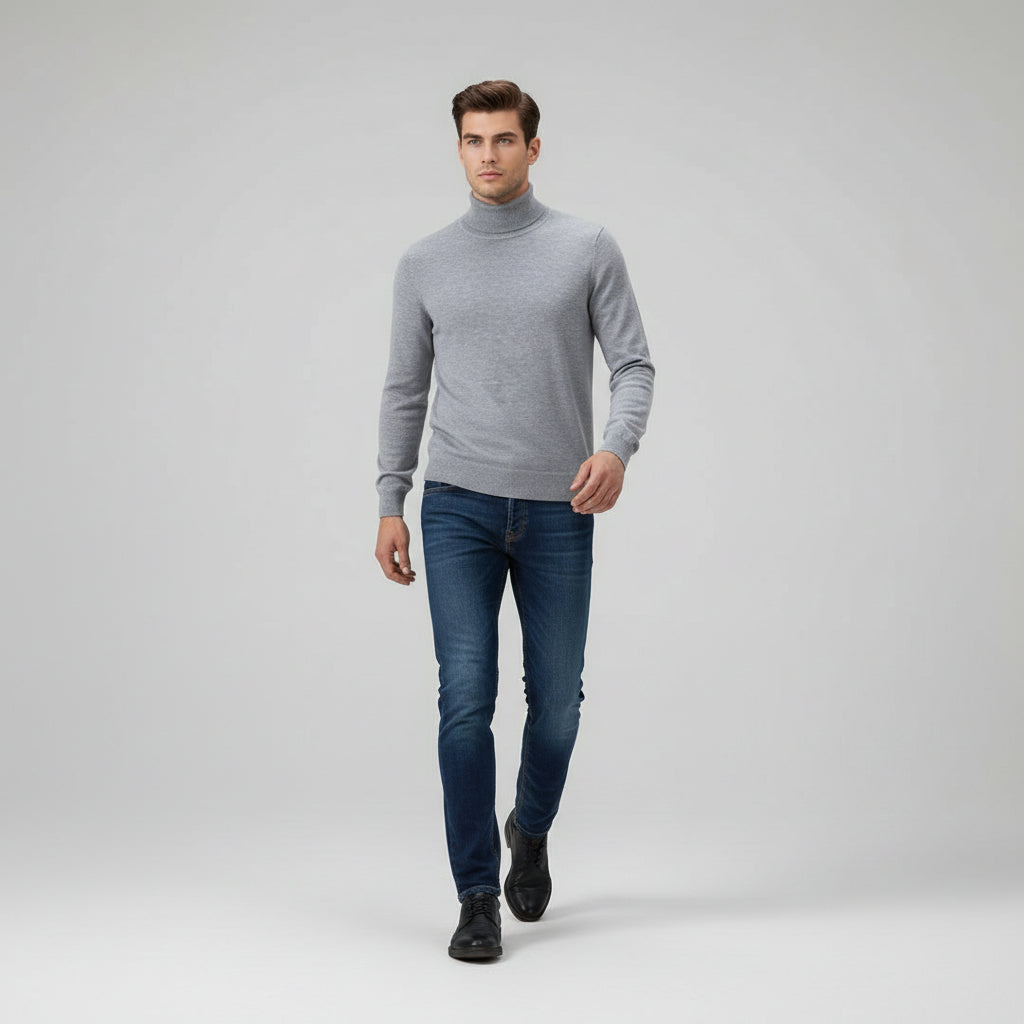 Men’s Turtleneck Pullover Sweater Long Sleeve Knitted Loose Fit Top-Bon Voyage Vintage