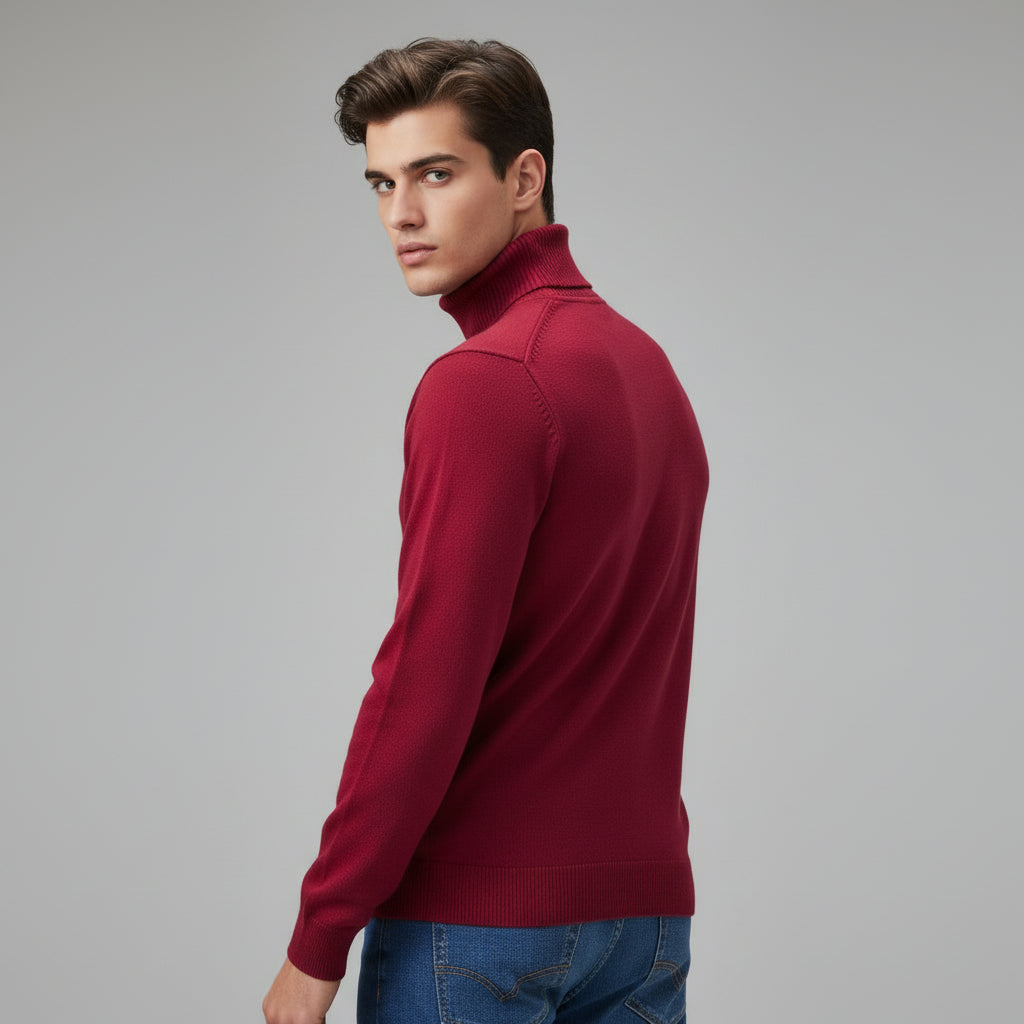 Men’s Turtleneck Pullover Sweater Long Sleeve Knitted Loose Fit Top-Bon Voyage Vintage