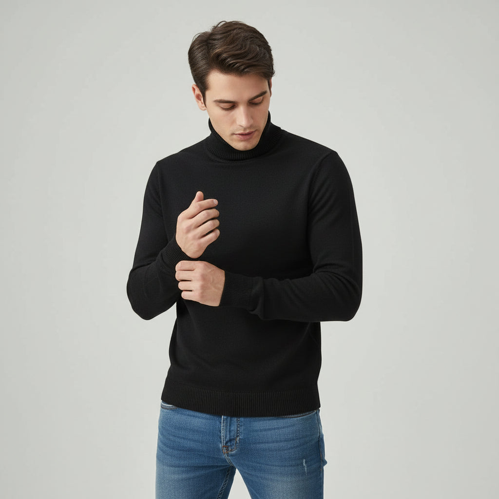 Men’s Turtleneck Pullover Sweater Long Sleeve Knitted Loose Fit Top-Bon Voyage Vintage