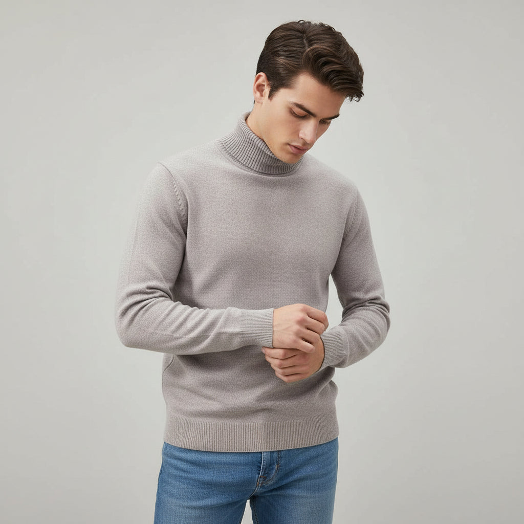 Men’s Turtleneck Pullover Sweater Long Sleeve Knitted Loose Fit Top-Bon Voyage Vintage