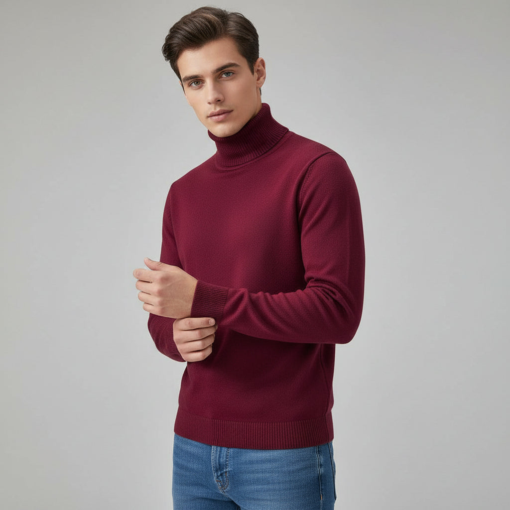 Men’s Turtleneck Pullover Sweater Long Sleeve Knitted Loose Fit Top-Bon Voyage Vintage