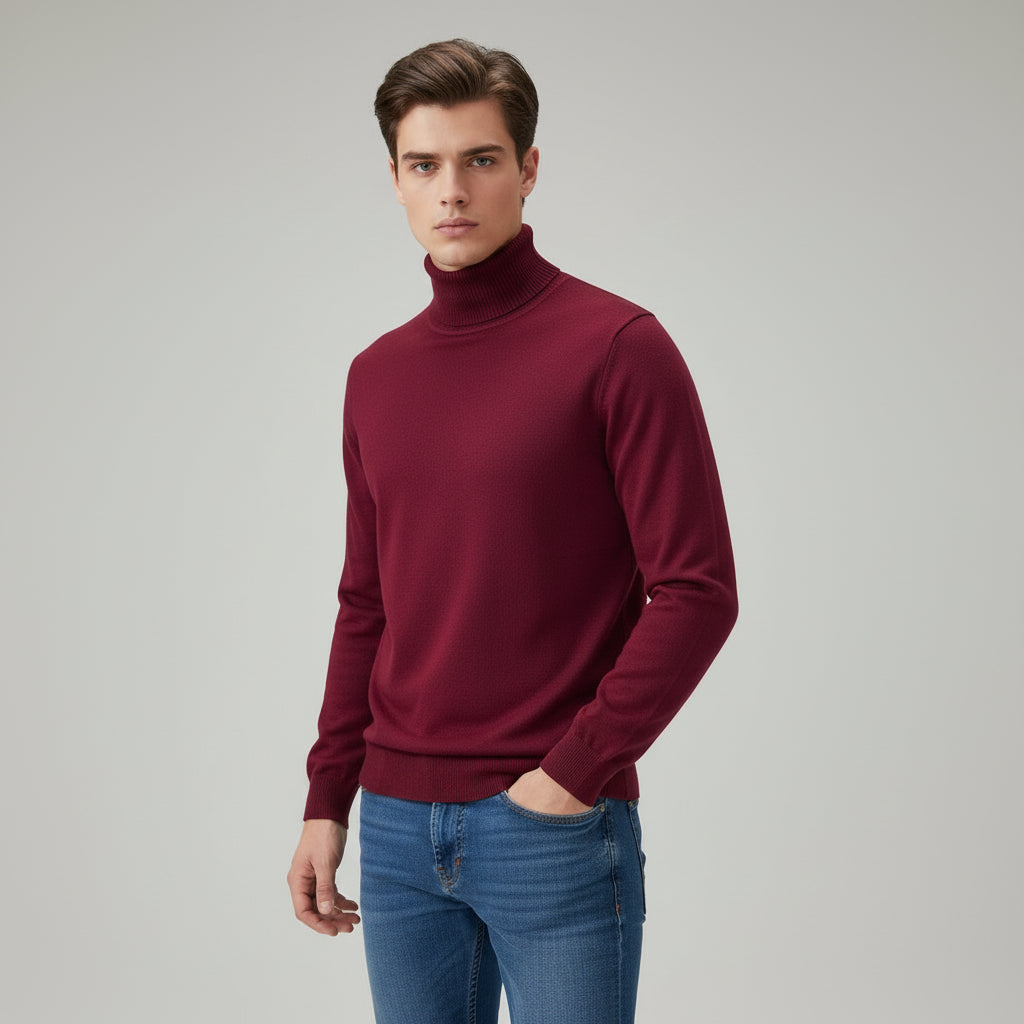 Men’s Turtleneck Pullover Sweater Long Sleeve Knitted Loose Fit Top-Bon Voyage Vintage