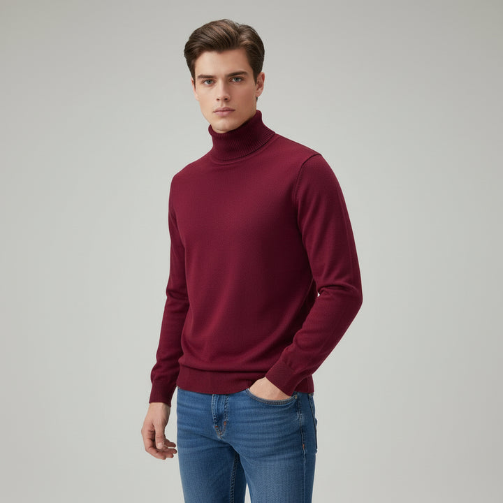 Men’s Turtleneck Pullover Sweater Long Sleeve Knitted Loose Fit Top-Bon Voyage Vintage