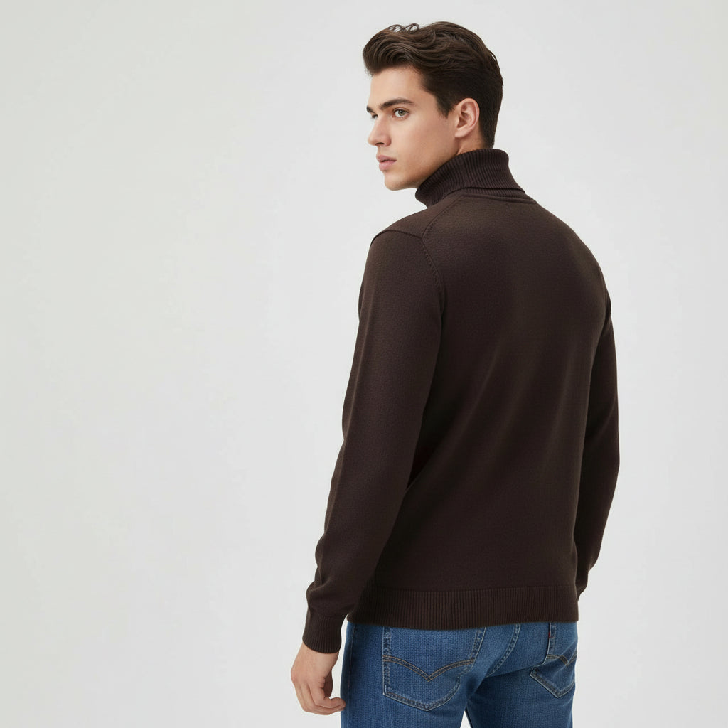 Men’s Turtleneck Pullover Sweater Long Sleeve Knitted Loose Fit Top-Bon Voyage Vintage