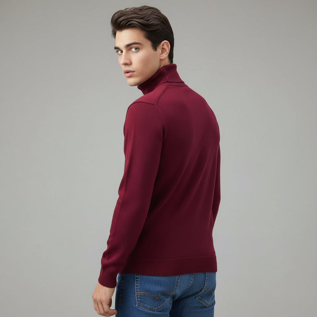 Men’s Turtleneck Pullover Sweater Long Sleeve Knitted Loose Fit Top-Bon Voyage Vintage