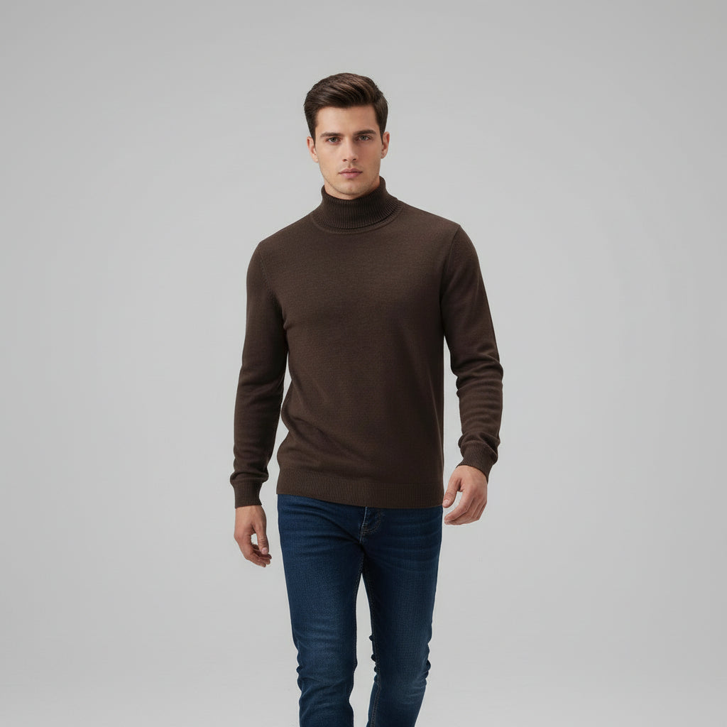 Men’s Turtleneck Pullover Sweater Long Sleeve Knitted Loose Fit Top-Bon Voyage Vintage