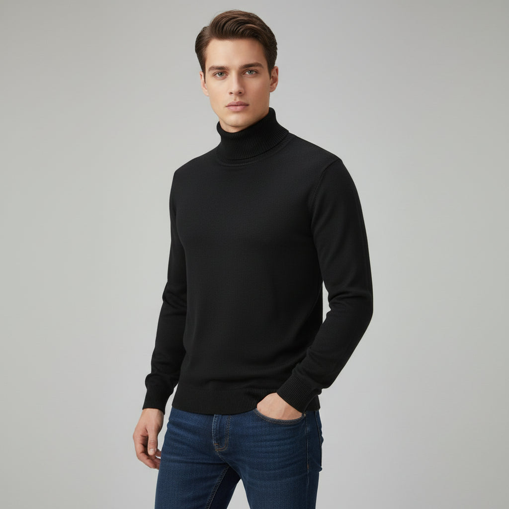 Men’s Turtleneck Pullover Sweater Long Sleeve Knitted Loose Fit Top-Bon Voyage Vintage
